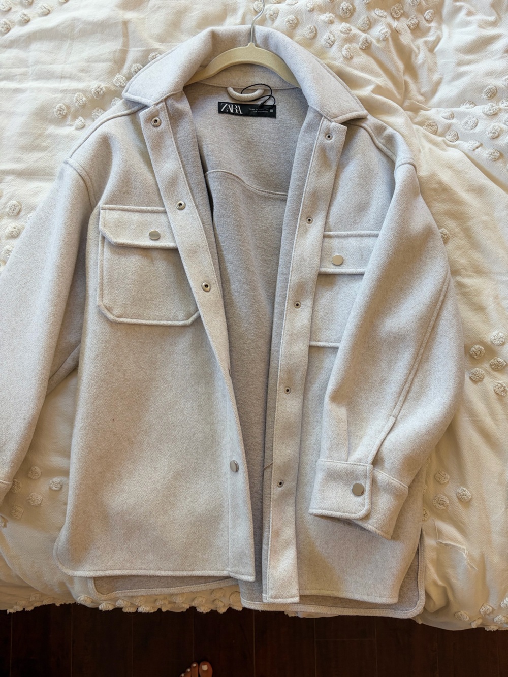 Light Beige Snap-Front Wool Jacket